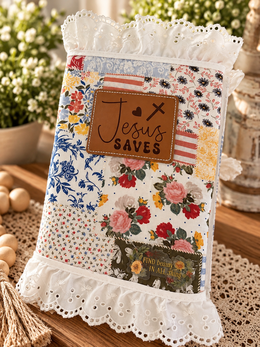Jesus Saves Floral Handmade Bible Cover